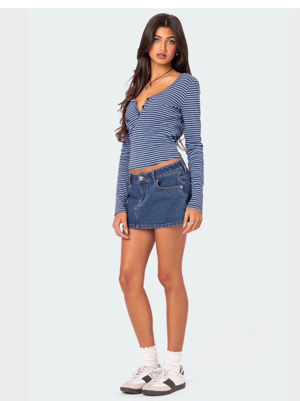 Edikted Striped Long-Sleeve Crop Top - Picture 5 of 5